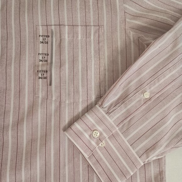Van Heusen Men’s Fitted Button Down Shirt Pink Maroon White Stripes Size 17 NWT - Picture 5 of 16
